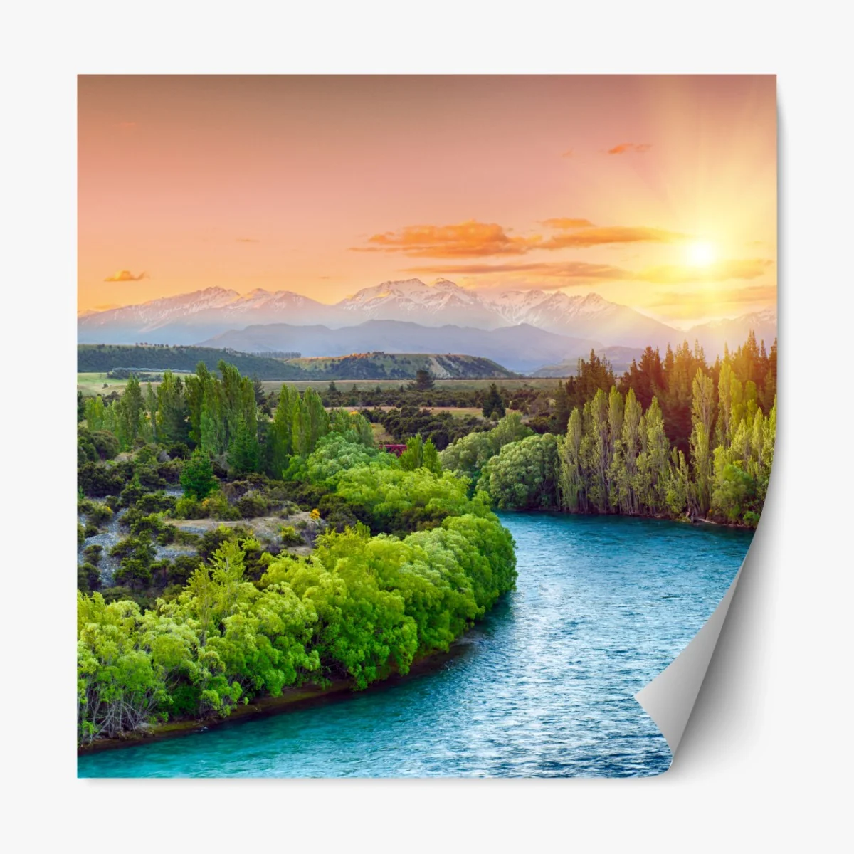 Repositionierbarer Aufkleber sonnenuntergang über dem Clutha River und den Südalpen – Wallnifity®