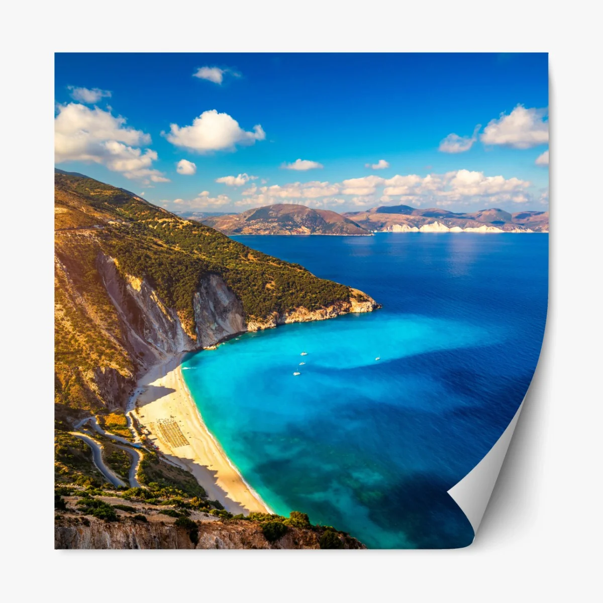 Repositionierbarer Aufkleber sonniges panorama der Myrtos-bucht, Kefalonia – Wallnifity®