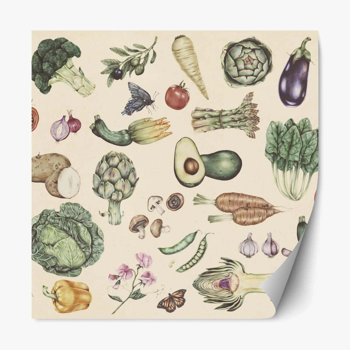 Repositionierbarer Aufkleber handgezeichnetes botanisches gemüsemotiv – Wallnifity®