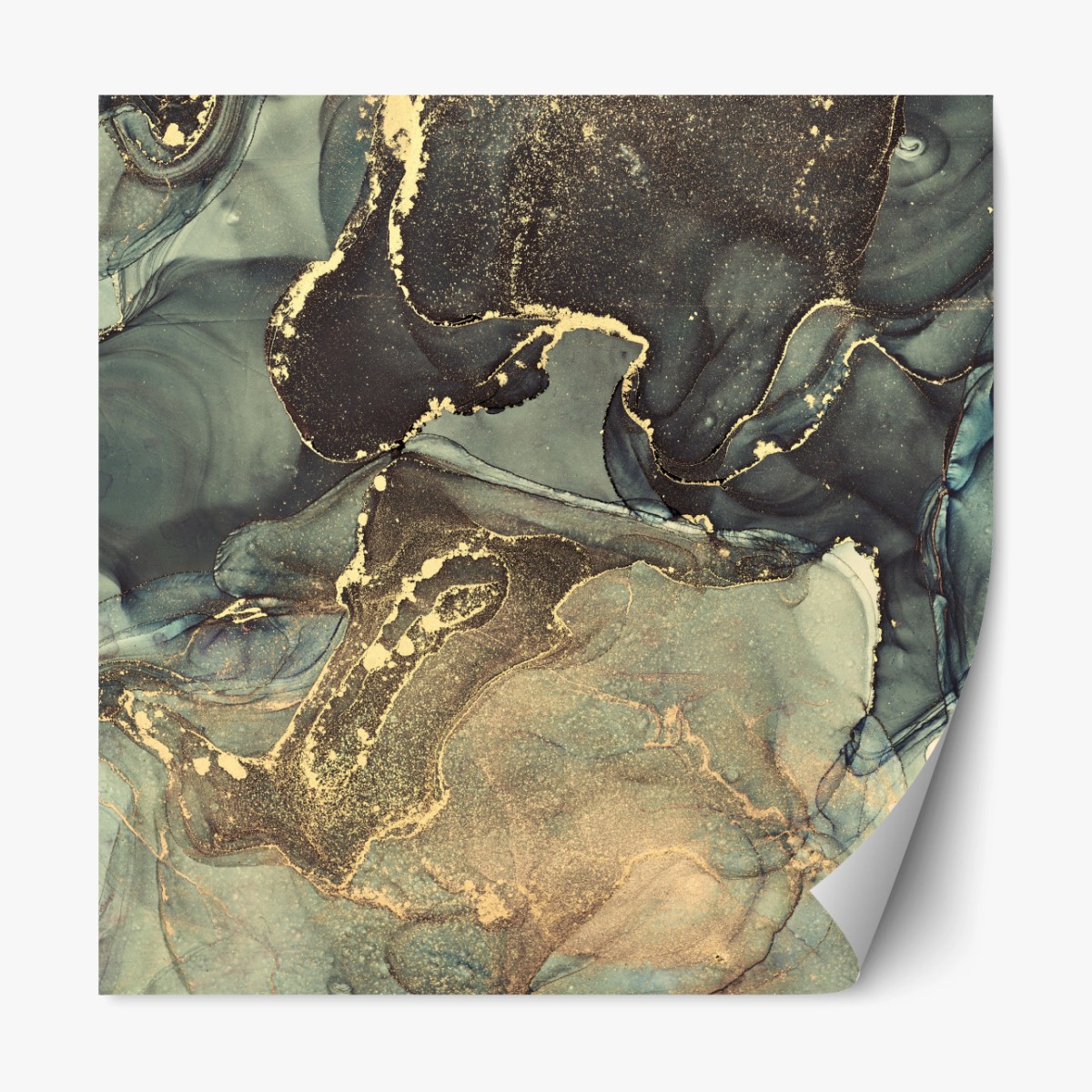 Repositionierbarer Aufkleber türkis und gold fließende abstraktion – Wallnifity® Repositionierbarer Aufkleber türkis und gold fließende abstraktion – Wallnifity®