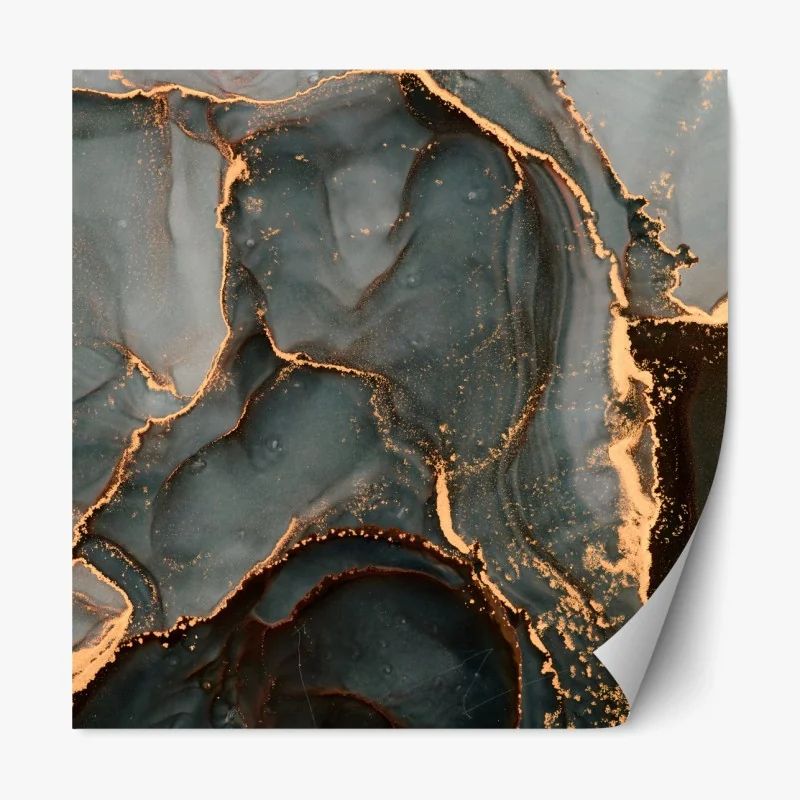 Repositionierbarer Aufkleber luxuriöse türkis abstraktion mit goldenen adern