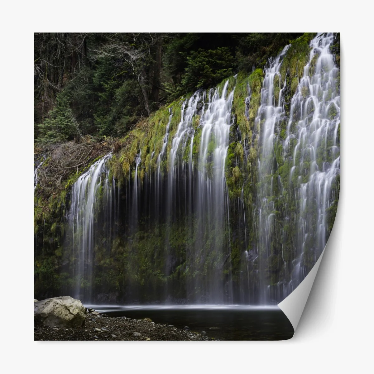 Repositionierbarer Aufkleber moosiger wasserfall im wald – Wallnifity® Repositionierbarer Aufkleber moosiger wasserfall im wald – Wallnifity®