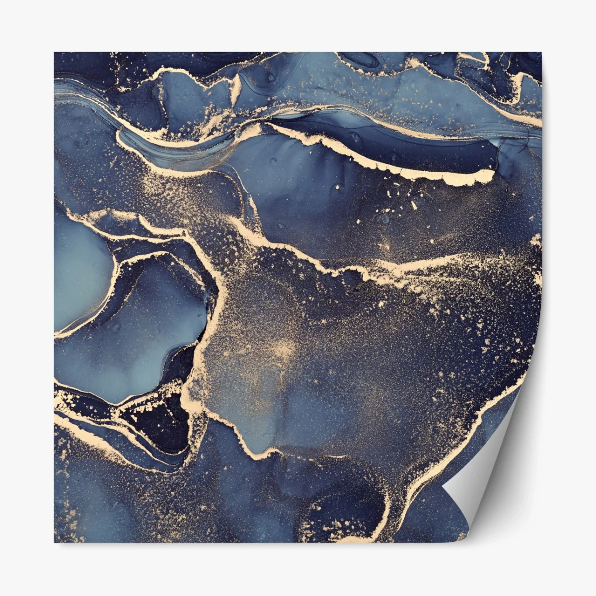 Repositionierbarer Aufkleber traumhafte abstrakte fließmalerei in blau und gold – Wallnifity®