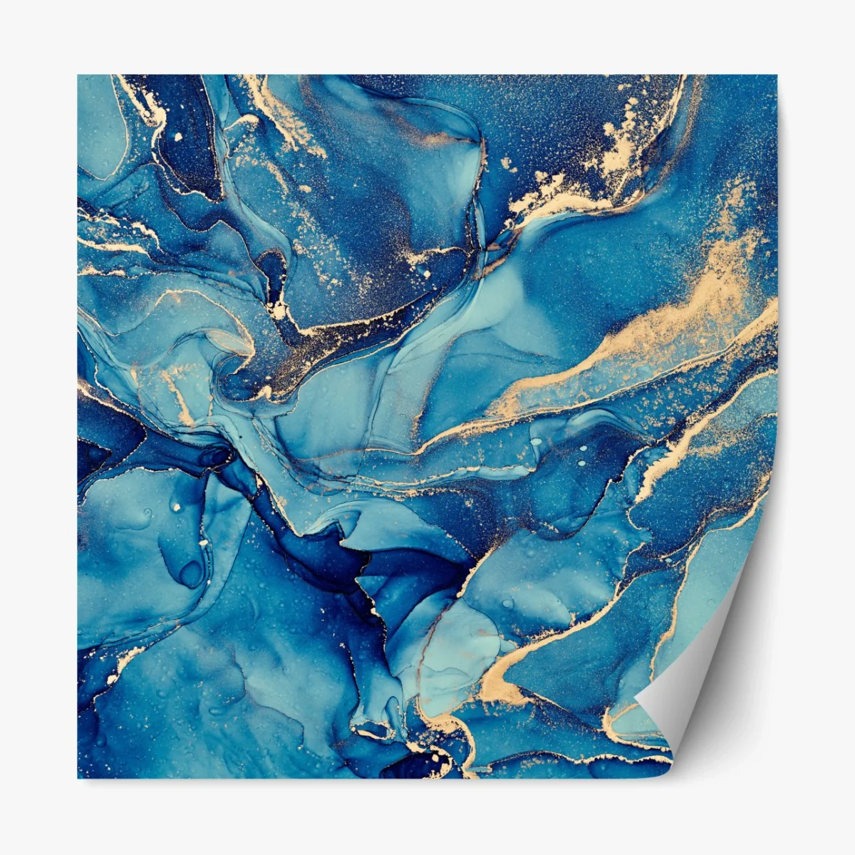 Repositionierbarer Aufkleber ozeanblau und goldene wirbel flüssige abstraktion – Wallnifity® Repositionierbarer Aufkleber ozeanblau und goldene wirbel flüssige abstraktion – Wallnifity®