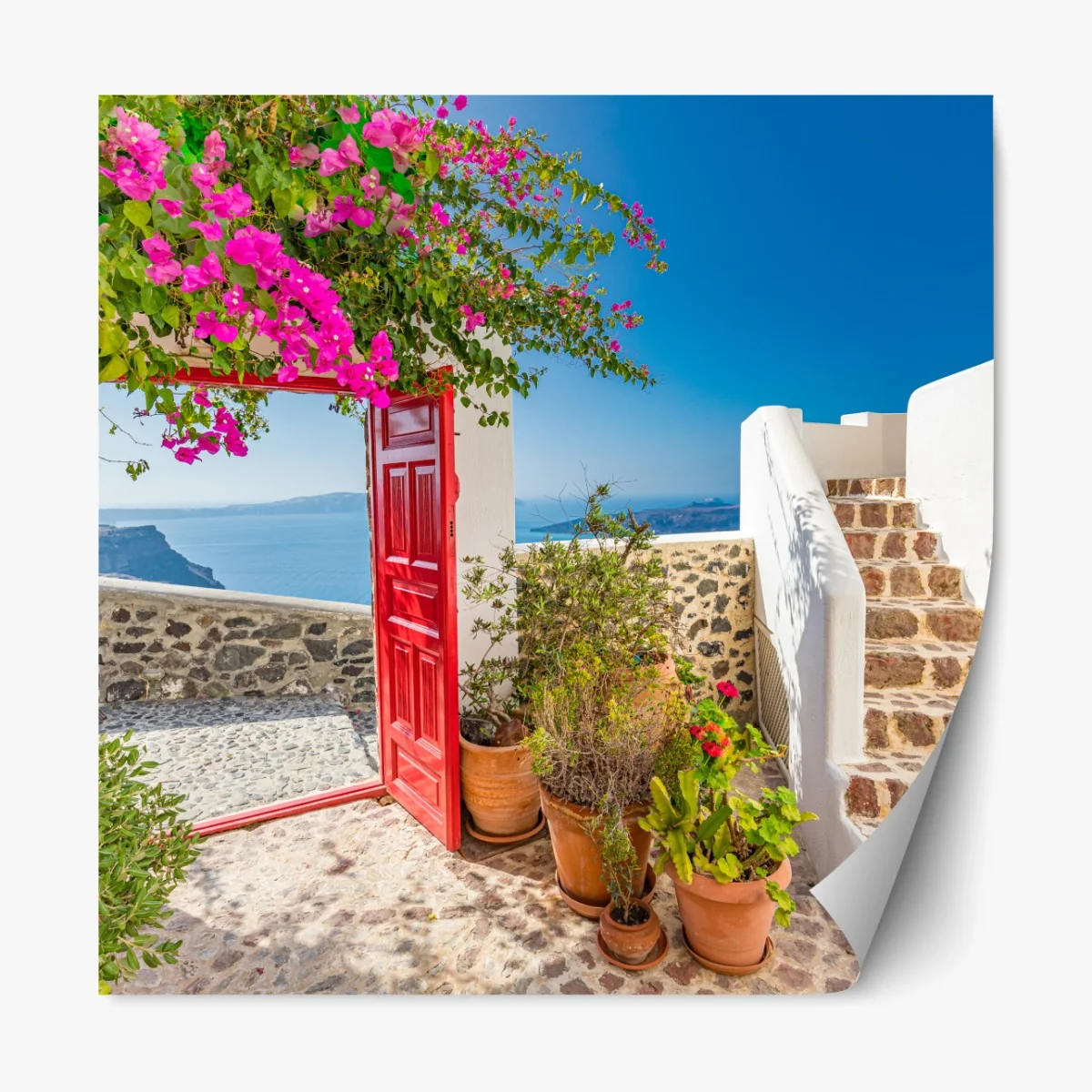 Repositionierbarer Aufkleber sonnenbeschienene mediterrane terrasse mit meerblick – Wallnifity® Repositionierbarer Aufkleber sonnenbeschienene mediterrane terrasse mit meerblick – Wallnifity®