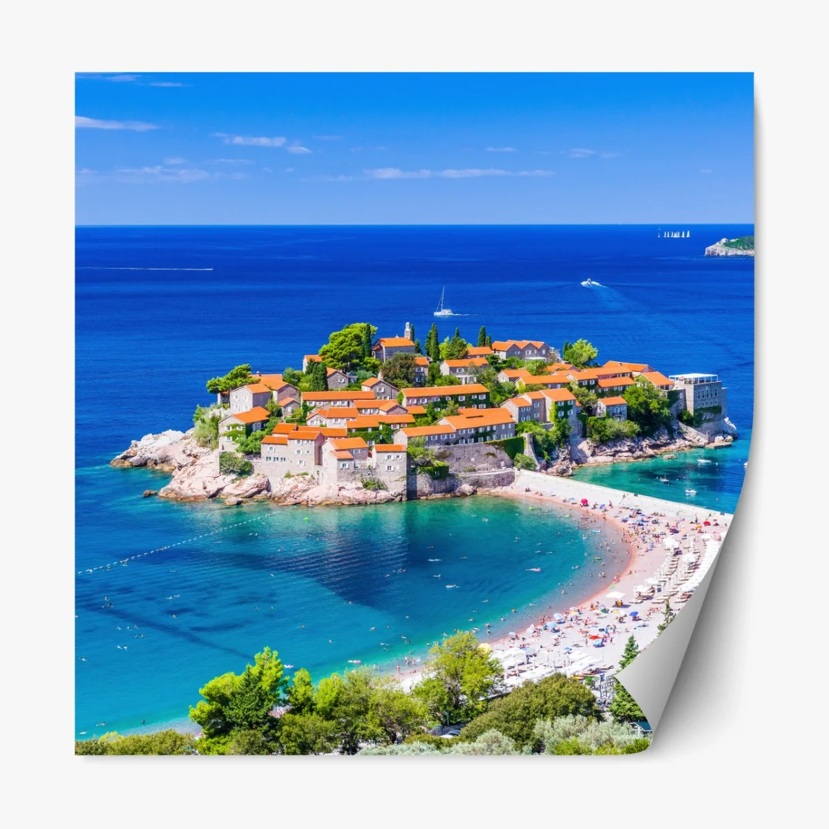 Repositionierbarer Aufkleber Sveti Stefan, Montenegro historischer inselkurort – Wallnifity® Repositionierbarer Aufkleber Sveti Stefan, Montenegro historischer inselkurort – Wallnifity®