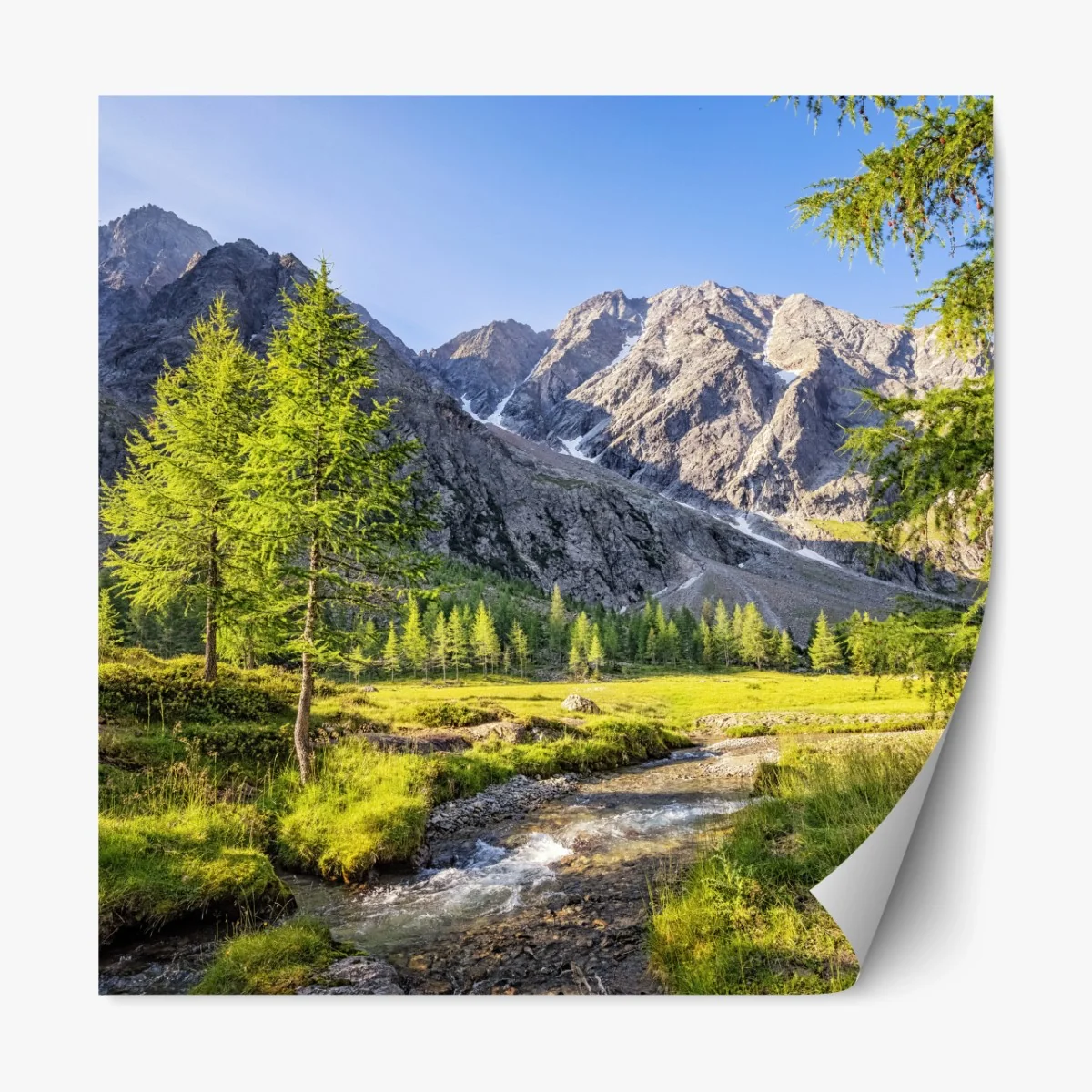 Repositionierbarer Aufkleber alpine wiese mit bergbach – Wallnifity®