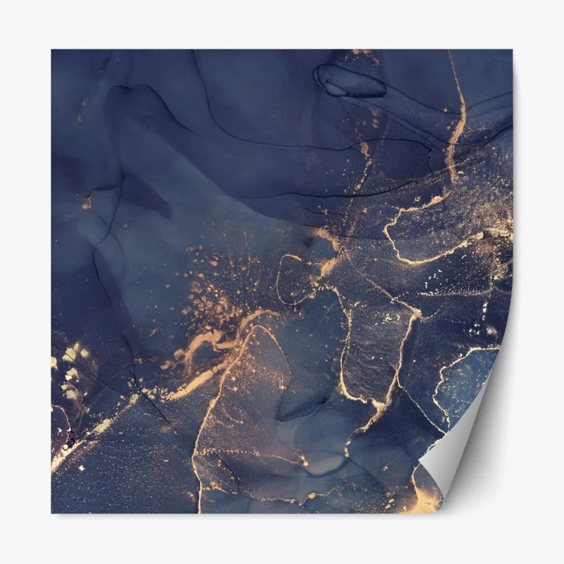 Repositionierbarer Aufkleber dunkelblaue marmor-abstraktion mit goldenen adern