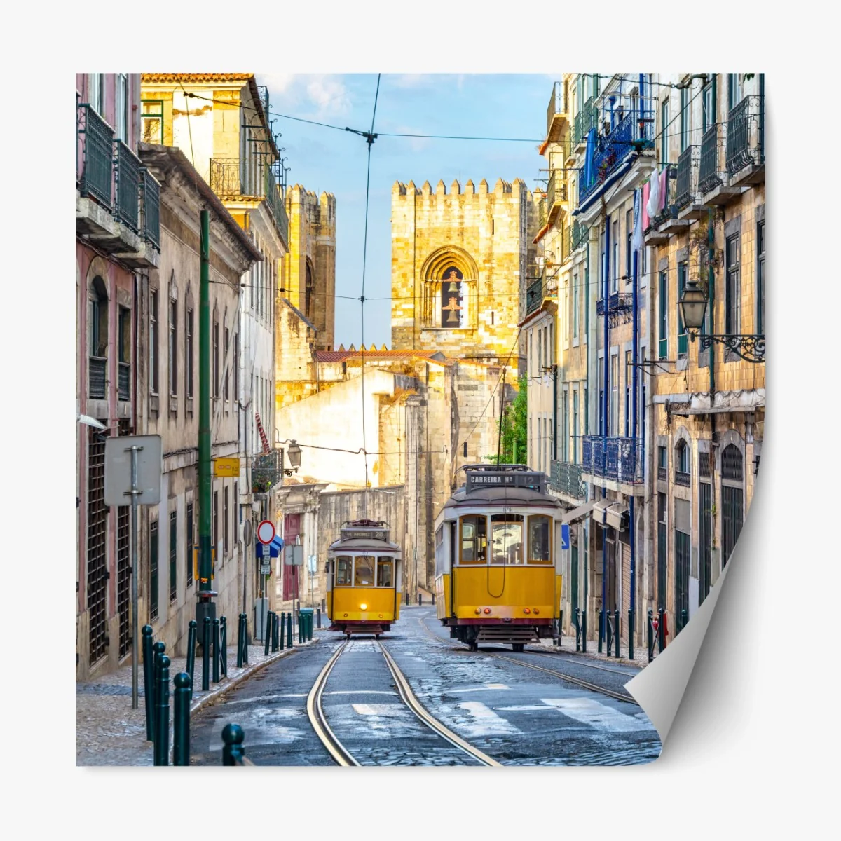 Repositionierbarer Aufkleber sonnige straßenbahnen in Lissabon – Wallnifity®