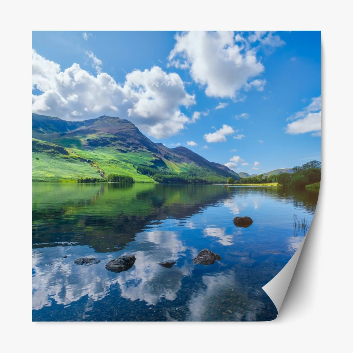 Repositionierbarer Aufkleber ruhige bergspiegelungen im Lake District – Wallnifity®