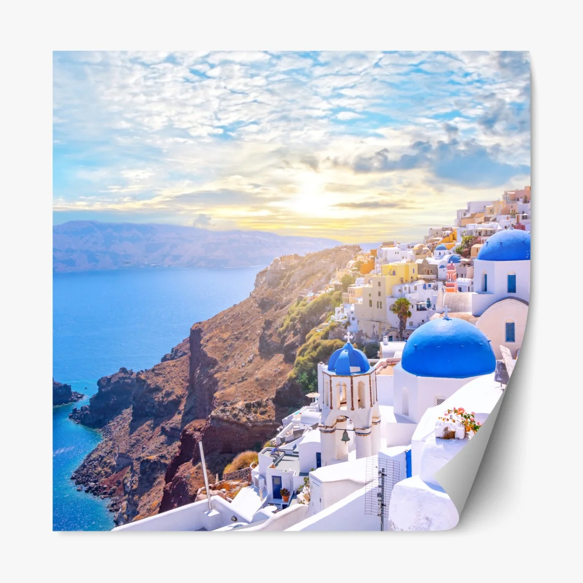 Repositionierbarer Aufkleber sonniges Oia auf der caldera von Santorini – Wallnifity® Repositionierbarer Aufkleber sonniges Oia auf der caldera von Santorini – Wallnifity®