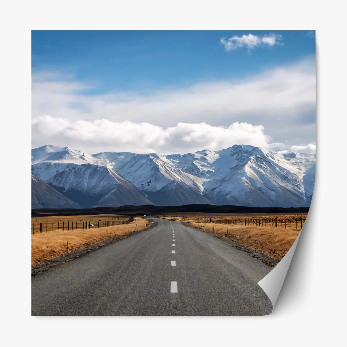 Repositionierbarer Aufkleber straße zur schneebedeckten bergwelt, Neuseeland – Wallnifity® Repositionierbarer Aufkleber straße zur schneebedeckten bergwelt, Neuseeland – Wallnifity®