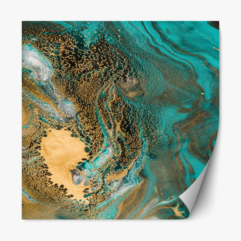 Repositionierbarer Aufkleber türkis und gold fließende abstraktion