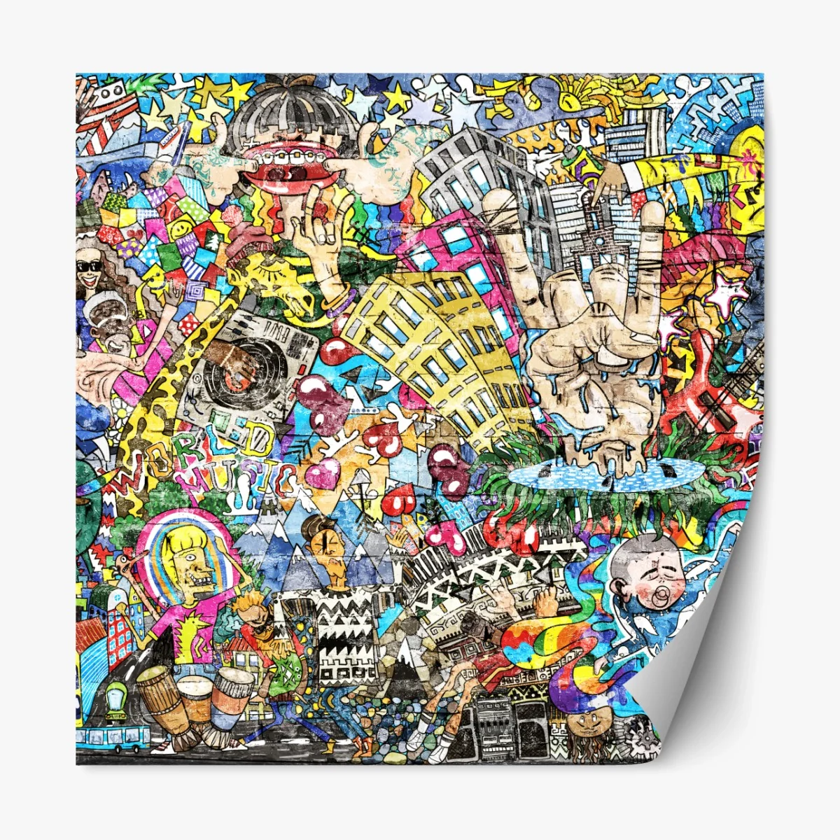 Repositionierbarer Aufkleber farbenfrohes urbanes musikmural – Wallnifity®