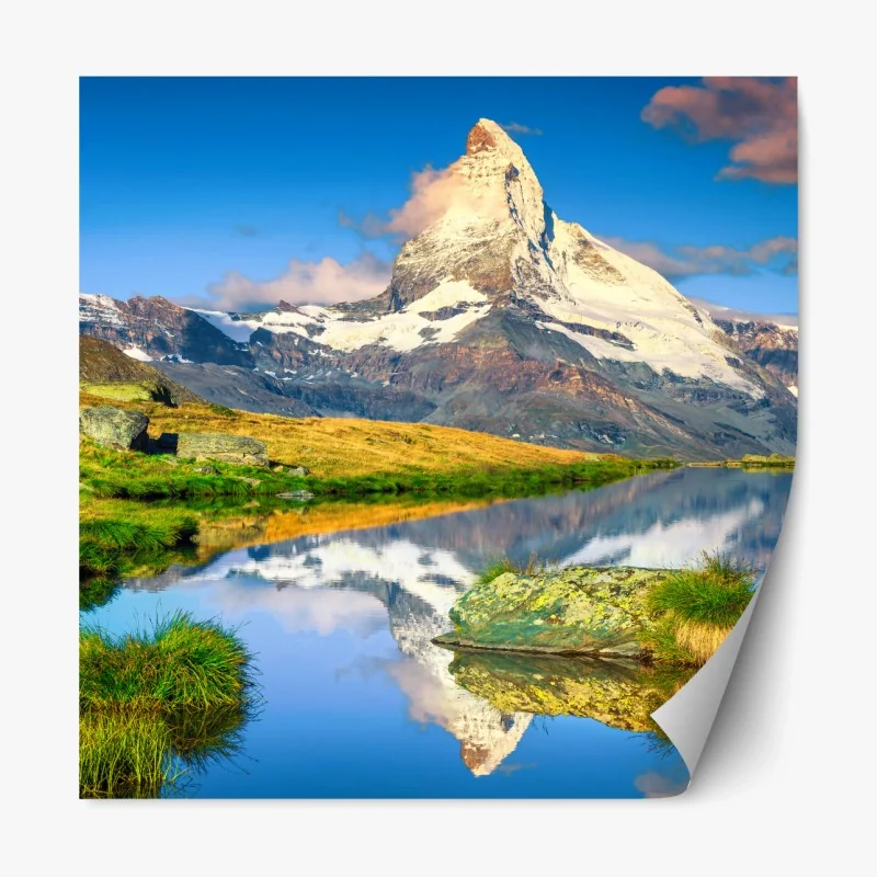 Repositionierbarer Aufkleber majestätisches Matterhorn gespiegelt im alpensee