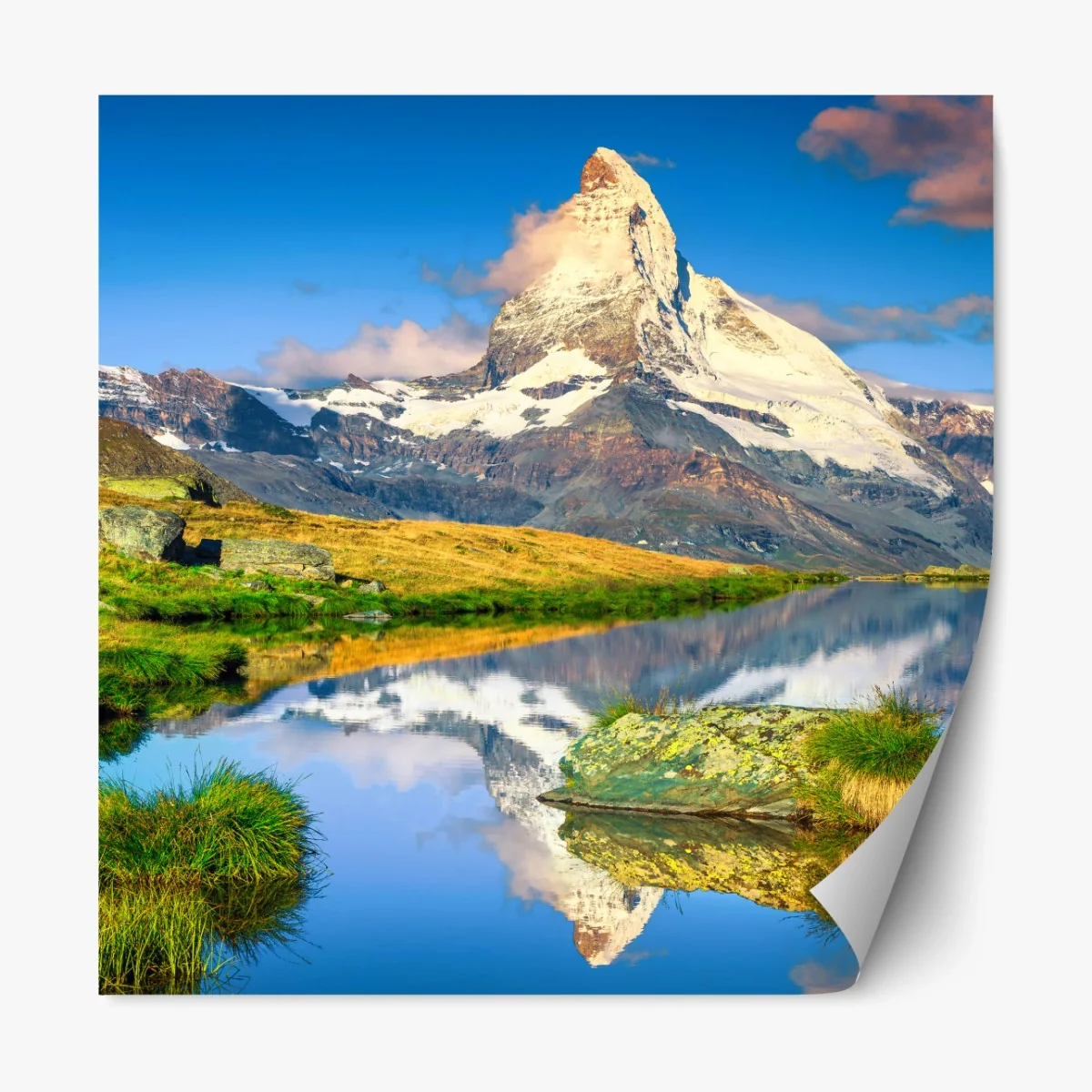 Repositionierbarer Aufkleber majestätisches Matterhorn gespiegelt im alpensee – Wallnifity® Repositionierbarer Aufkleber majestätisches Matterhorn gespiegelt im alpensee – Wallnifity®