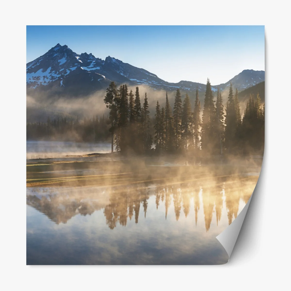 Repositionierbarer Aufkleber nebliger bergsonnenaufgang mit spiegelung – Wallnifity® Repositionierbarer Aufkleber nebliger bergsonnenaufgang mit spiegelung – Wallnifity®