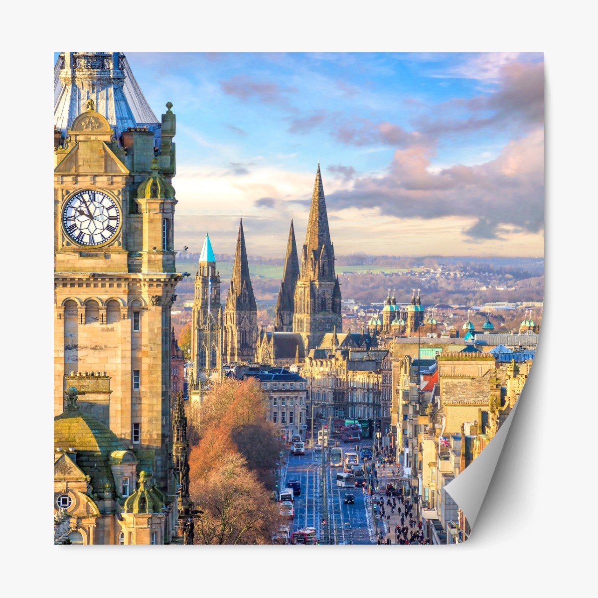 Repositionierbarer Aufkleber Edinburgh skyline mit schloss und uhrturm – Wallnifity® Repositionierbarer Aufkleber Edinburgh skyline mit schloss und uhrturm – Wallnifity®