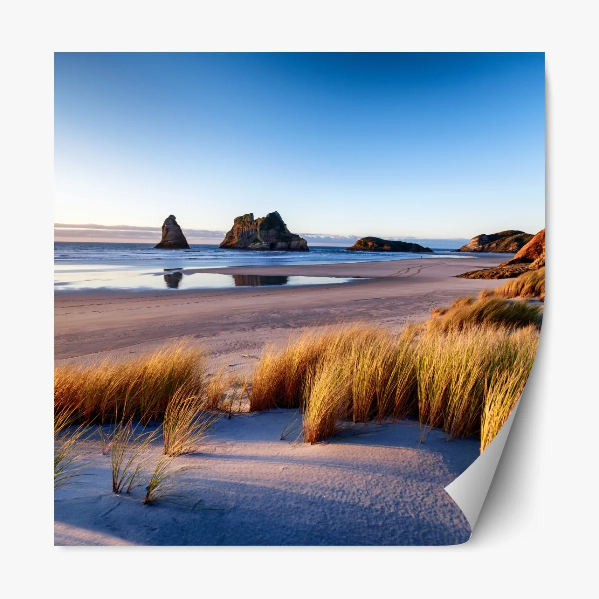 Repositionierbarer Aufkleber Wharariki Beach friedliche küstenlandschaft im morgenlicht – Wallnifity®