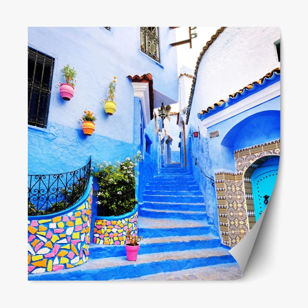 Repositionierbarer Aufkleber blaue gasse in Chefchaouen – Wallnifity® Repositionierbarer Aufkleber blaue gasse in Chefchaouen – Wallnifity®