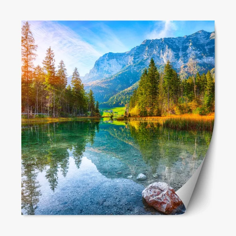 Repositionierbarer Aufkleber Hintersee herbstliche see- und bergspiegelung – Wallnifity®