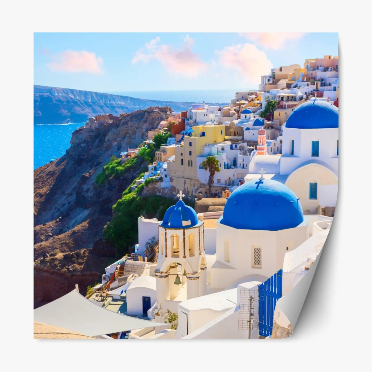 Repositionierbarer Aufkleber Santorini blaue kuppeln und weiße häuser – Wallnifity®