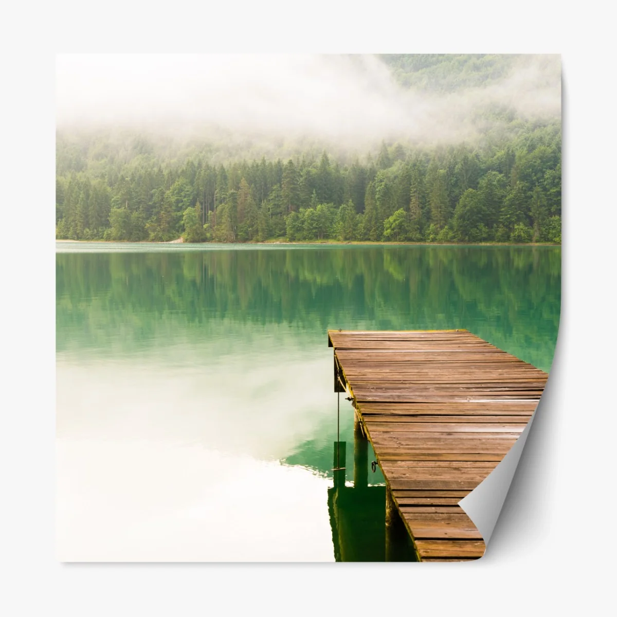 Repositionierbarer Aufkleber nebliger see mit hölzernem steg – Wallnifity®
