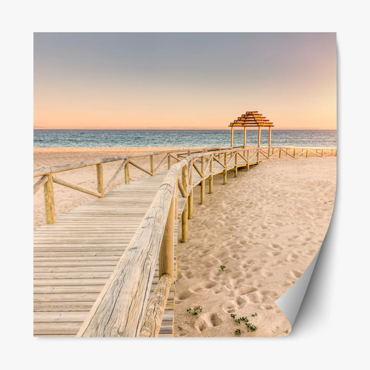 Repositionierbarer Aufkleber hölzerner steg zum strand von Trafalgar bei sonnenuntergang – Wallnifity®