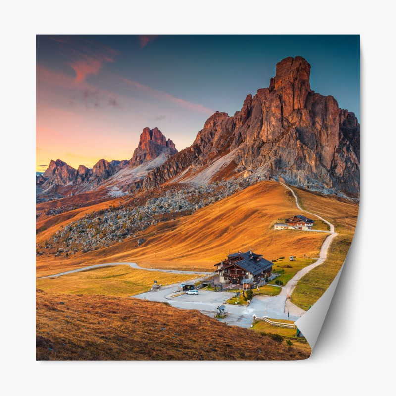 Repositionierbarer Aufkleber sonnenuntergang über Passo Giau, Dolomiten