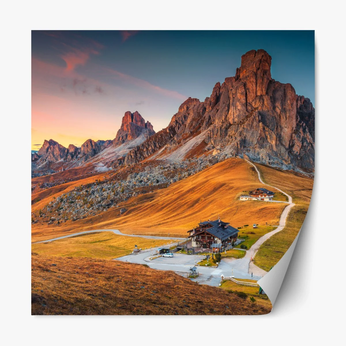 Repositionierbarer Aufkleber sonnenuntergang über Passo Giau, Dolomiten – Wallnifity®