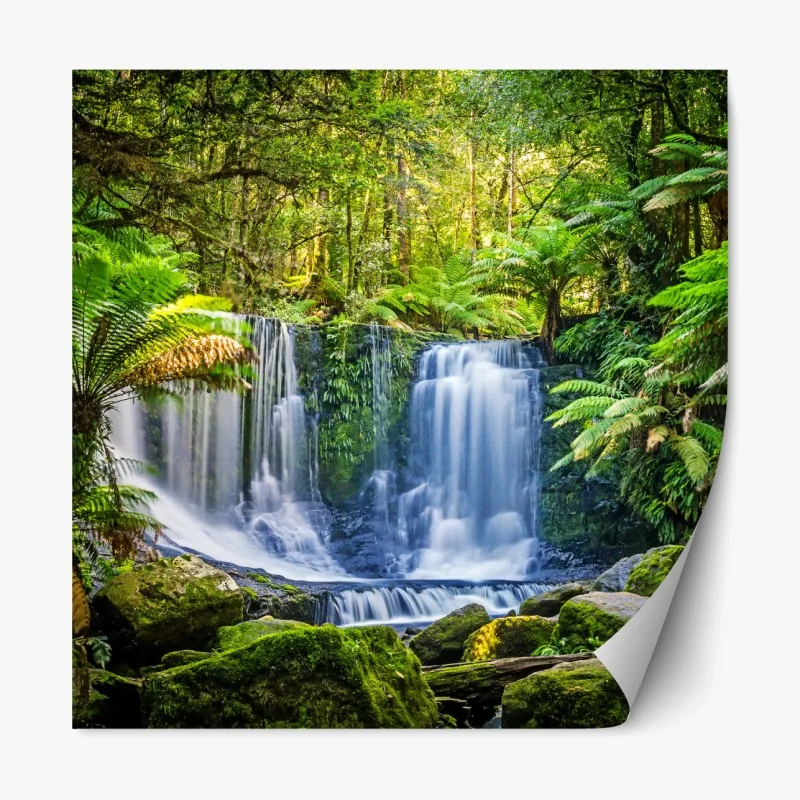 Repositionierbarer Aufkleber üppiger wasserfall im Mt Field National Park, Tasmania