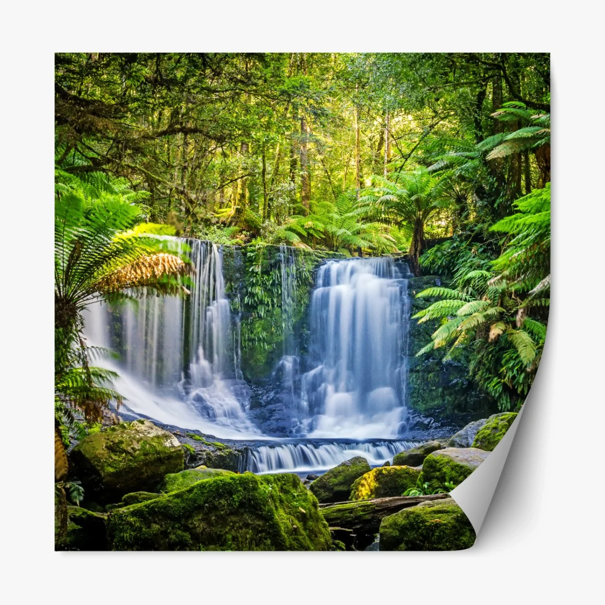 Repositionierbarer Aufkleber üppiger wasserfall im Mt Field National Park, Tasmania – Wallnifity®