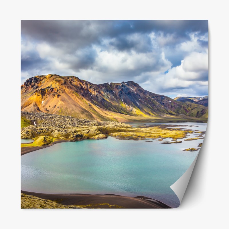 Repositionierbarer Aufkleber majestätische bergspiegelung über dem see – Wallnifity®