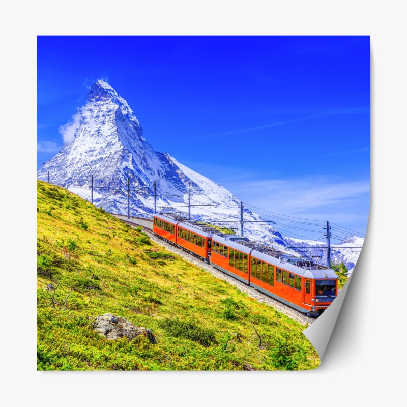 Repositionierbarer Aufkleber Gornergrat zug vor dem Matterhorn