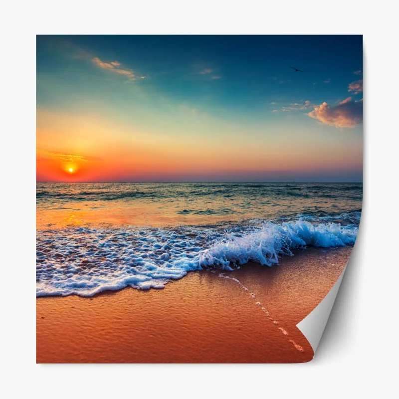 Repositionierbarer Aufkleber goldener sonnenaufgang über dem meer