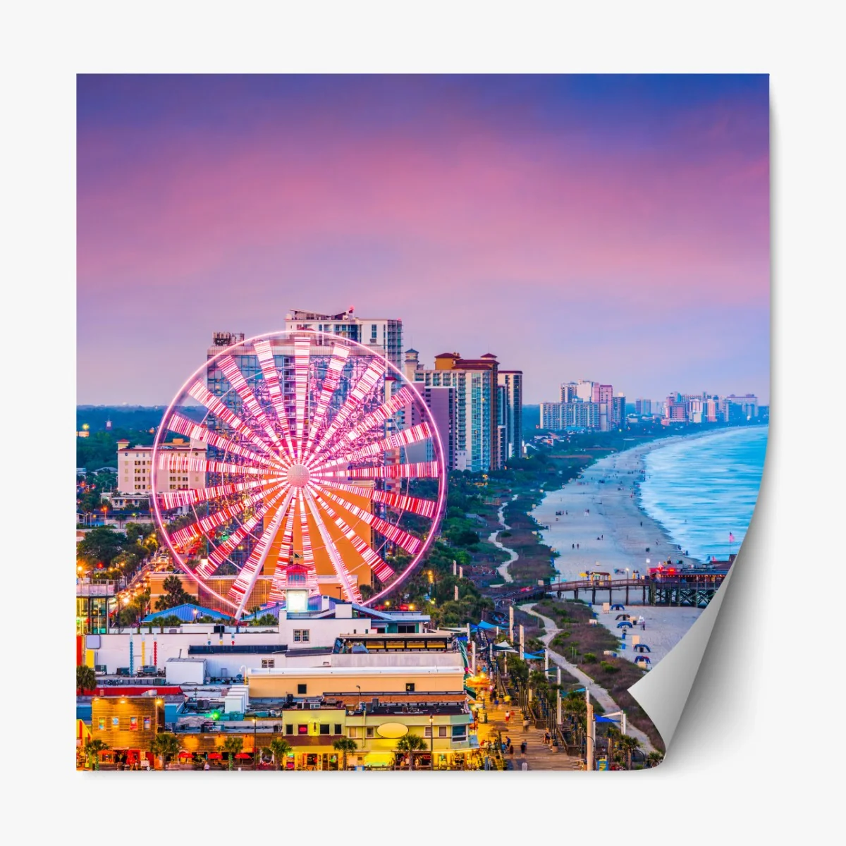 Repositionierbarer Aufkleber Myrtle Beach sonnenuntergang über dem strand mit riesenrad – Wallnifity®