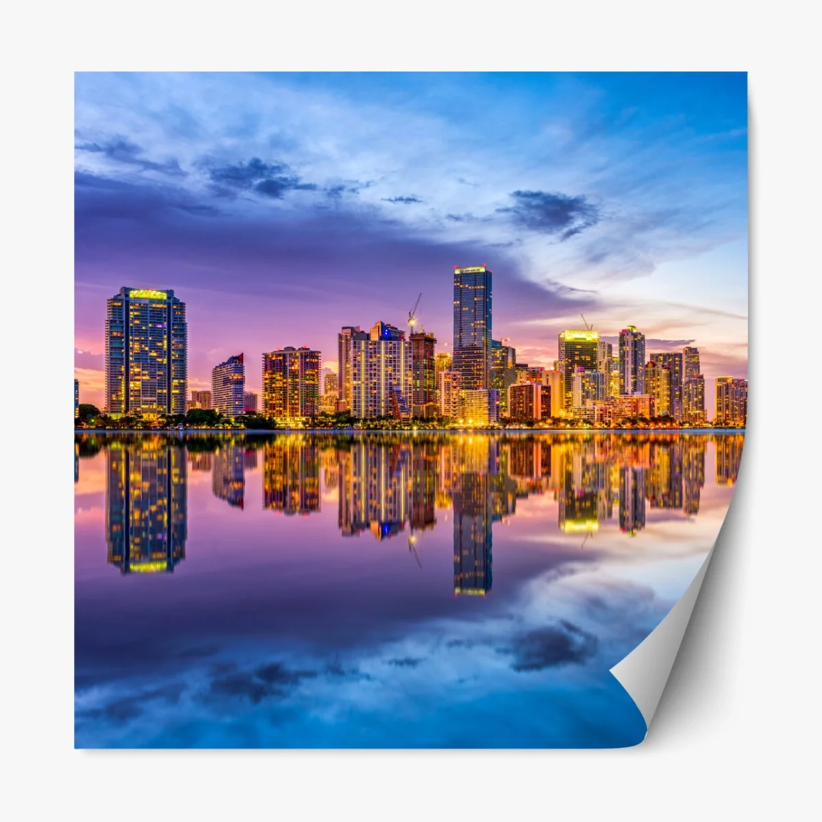 Repositionierbarer Aufkleber Miami skyline gespiegelt in Biscayne Bay – Wallnifity®