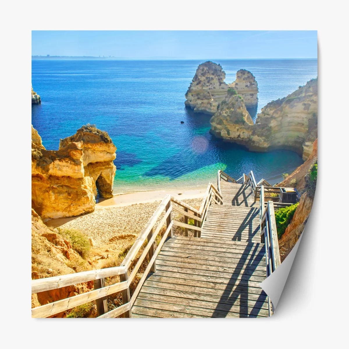 Repositionierbarer Aufkleber sonnige treppe zur türkisfarbenen bucht – Wallnifity®