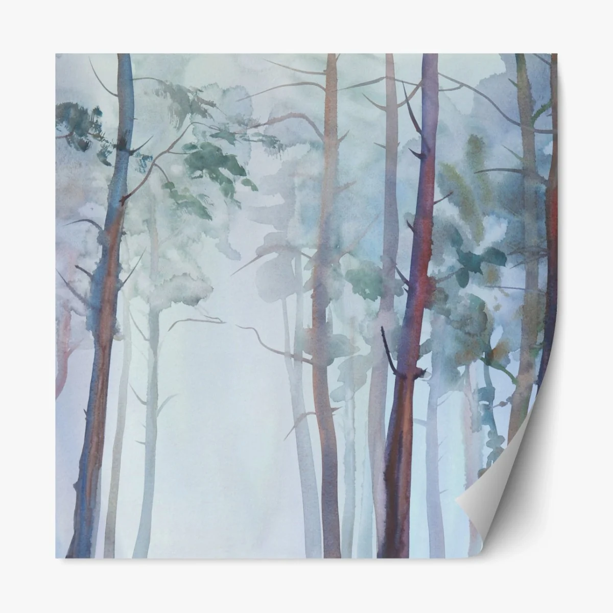 Repositionierbarer Aufkleber nebliger aquarellwald – Wallnifity® Repositionierbarer Aufkleber nebliger aquarellwald – Wallnifity®