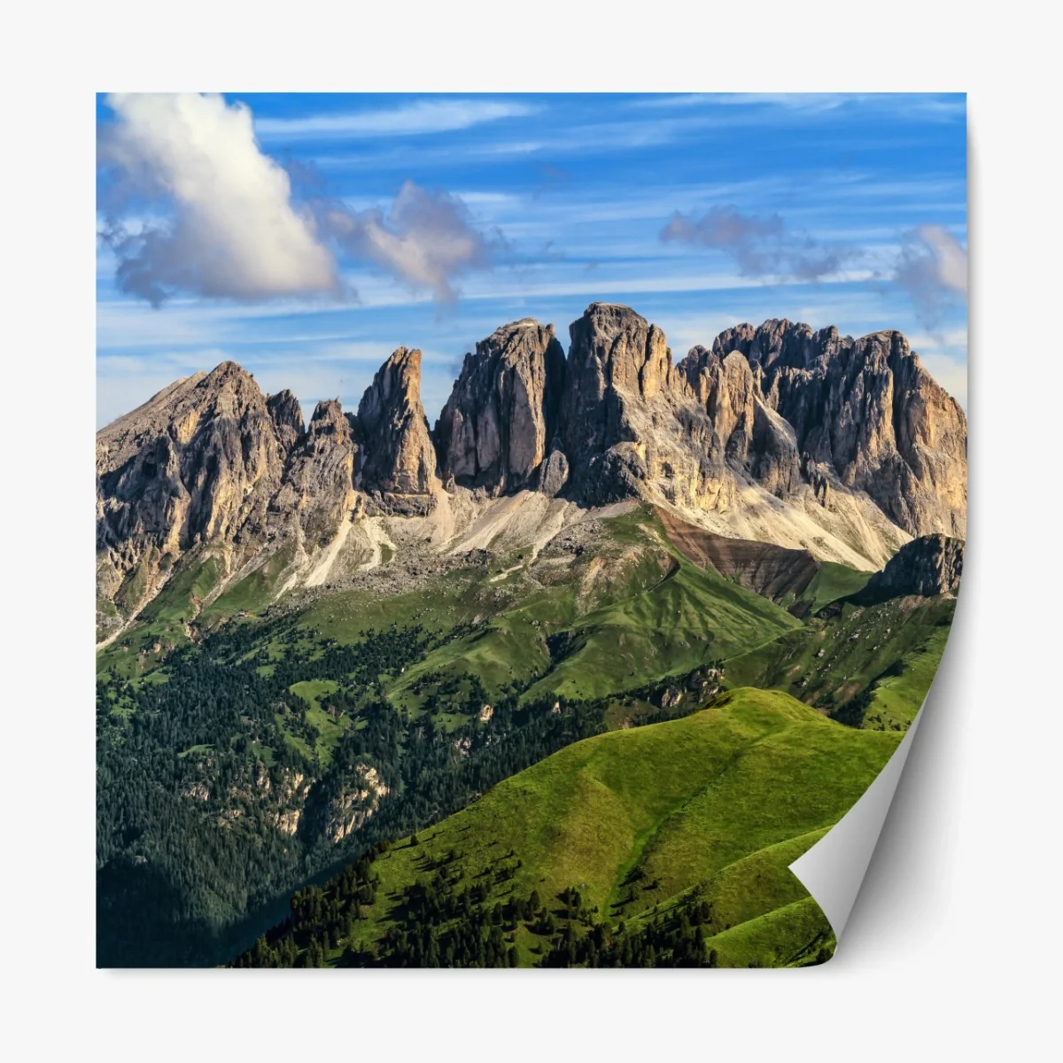 Repositionierbarer Aufkleber majestätische bergpanorama mit grünen hügeln – Wallnifity® Repositionierbarer Aufkleber majestätische bergpanorama mit grünen hügeln – Wallnifity®