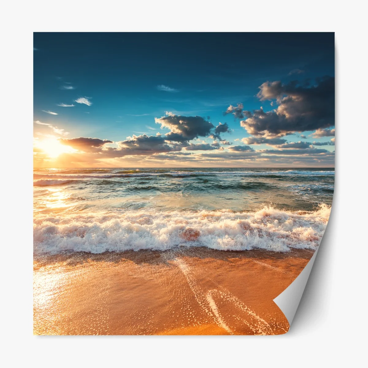 Repositionierbarer Aufkleber goldener sonnenaufgang über der meeresküste – Wallnifity®