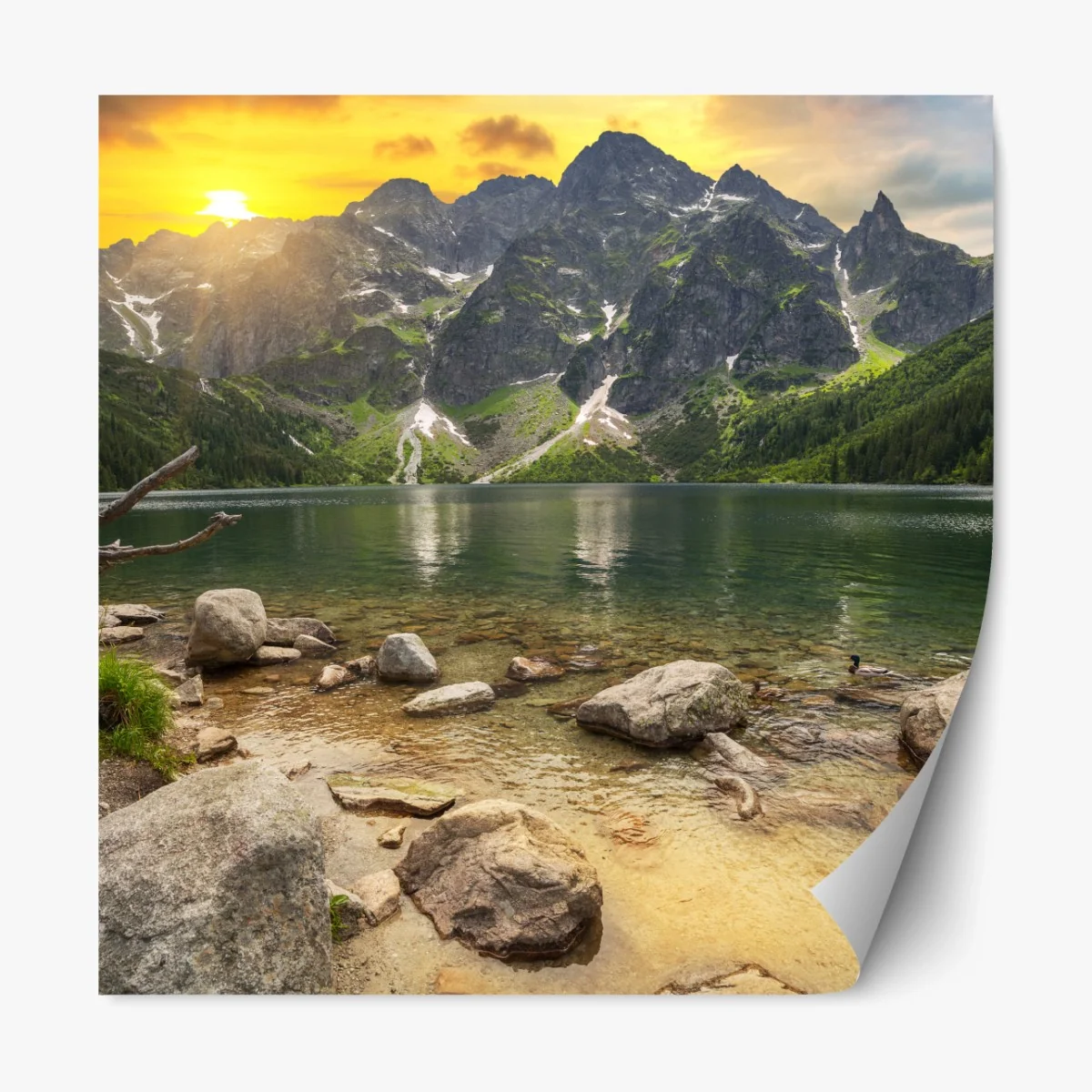 Repositionierbarer Aufkleber sonnenuntergang über Morskie Oko, Tatra, Polen – Wallnifity®