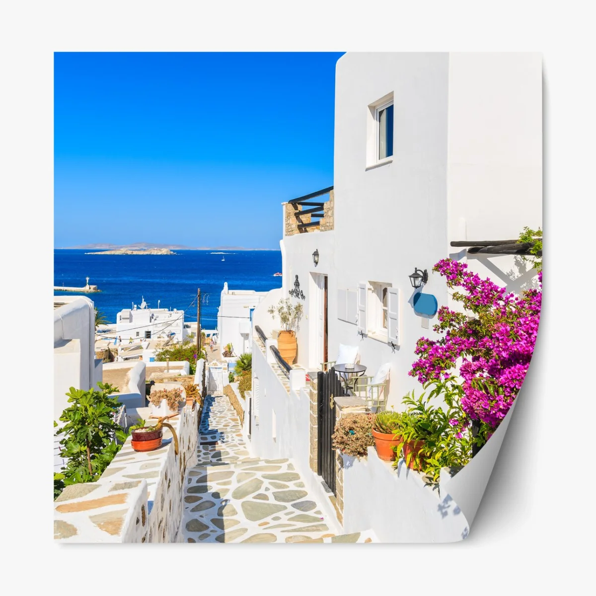 Repositionierbarer Aufkleber sonnige gasse in Mykonos – Wallnifity®
