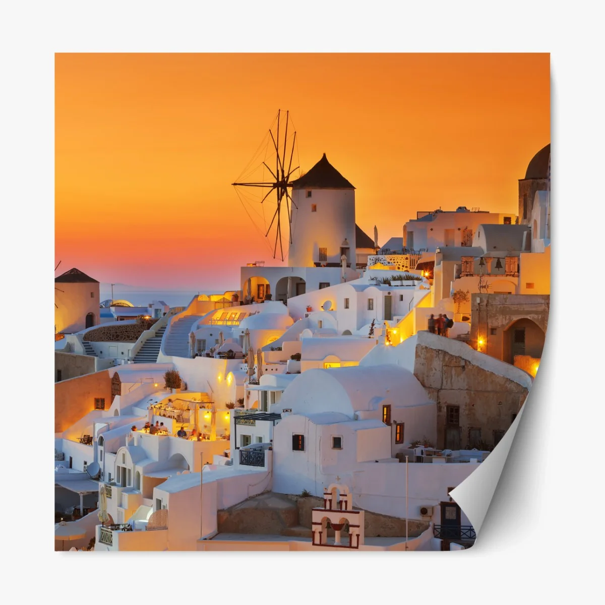 Repositionierbarer Aufkleber goldener sonnenuntergang über Oia, Santorini – Wallnifity®