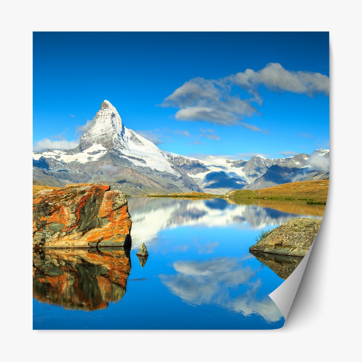 Repositionierbarer Aufkleber spiegelung des Matterhorns über einem alpinen see – Wallnifity® Repositionierbarer Aufkleber spiegelung des Matterhorns über einem alpinen see – Wallnifity®