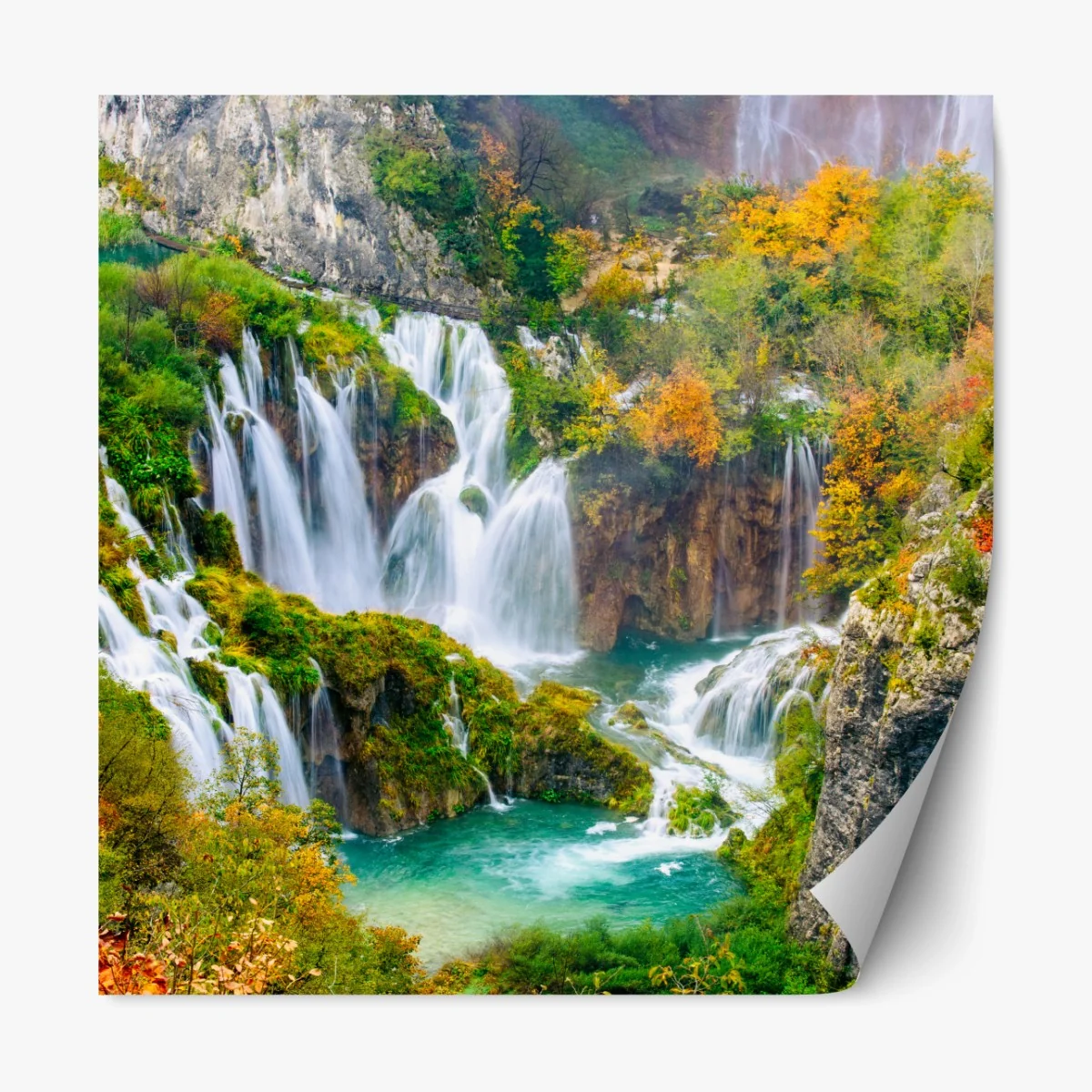 Repositionierbarer Aufkleber türkisfarbener wasserfall im herbst – Wallnifity®