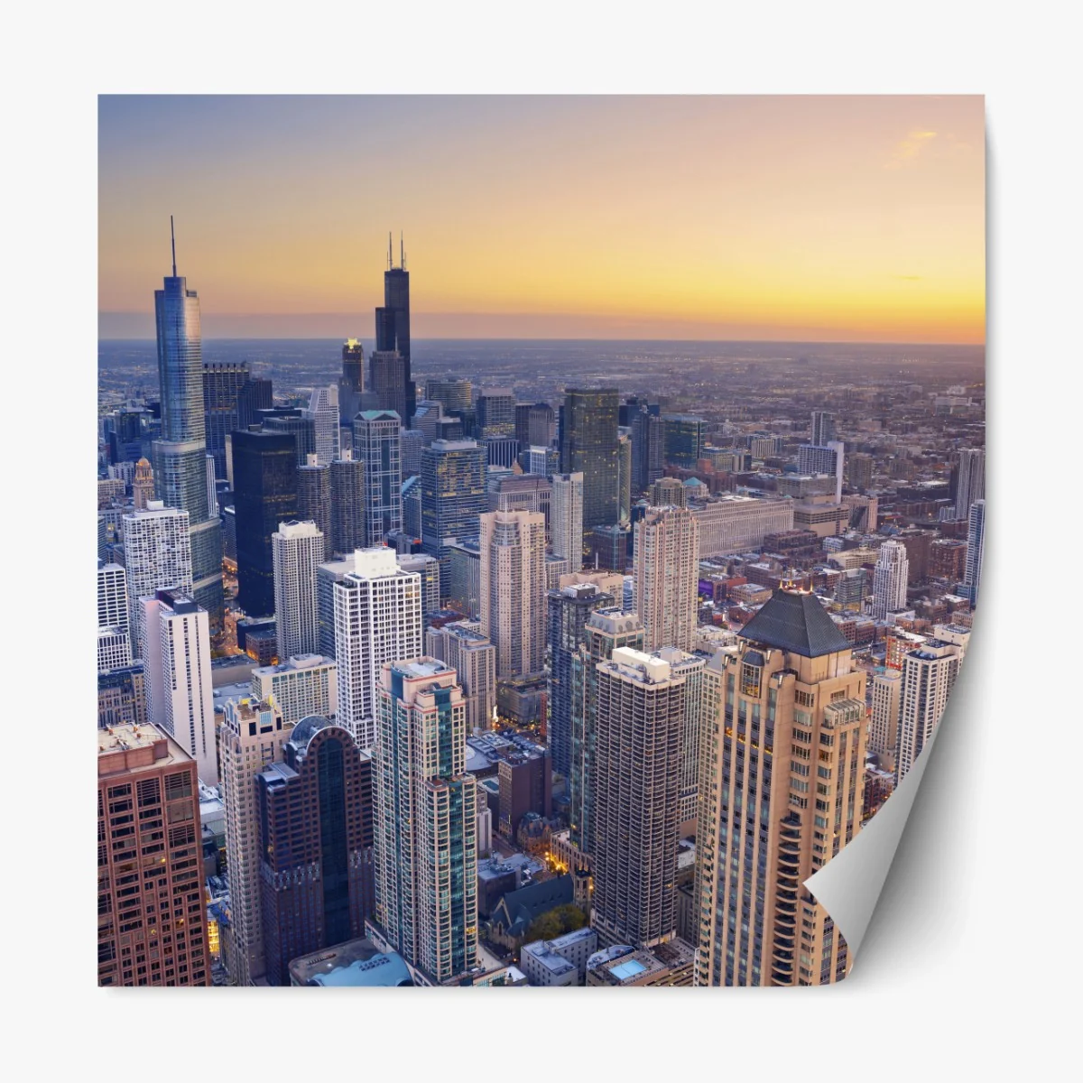 Repositionierbarer Aufkleber stadtpanorama bei sonnenuntergang – Wallnifity®