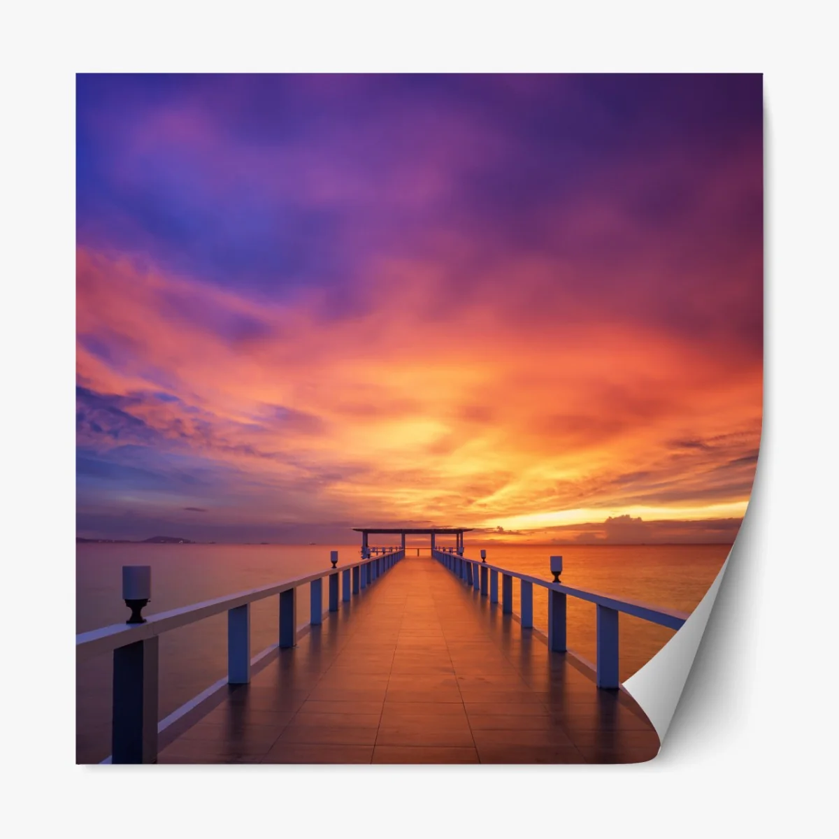 Repositionierbarer Aufkleber sonnenuntergang am steg am strand – Wallnifity®