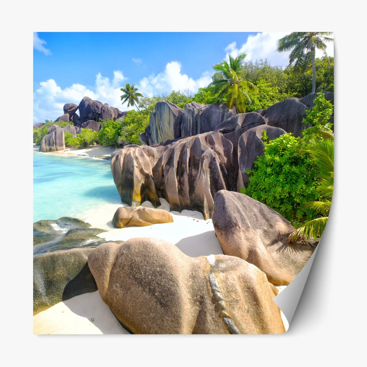 Repositionierbarer Aufkleber Anse Source d'Argent, La Digue türkisfarbener strand – Wallnifity® Repositionierbarer Aufkleber Anse Source d'Argent, La Digue türkisfarbener strand – Wallnifity®