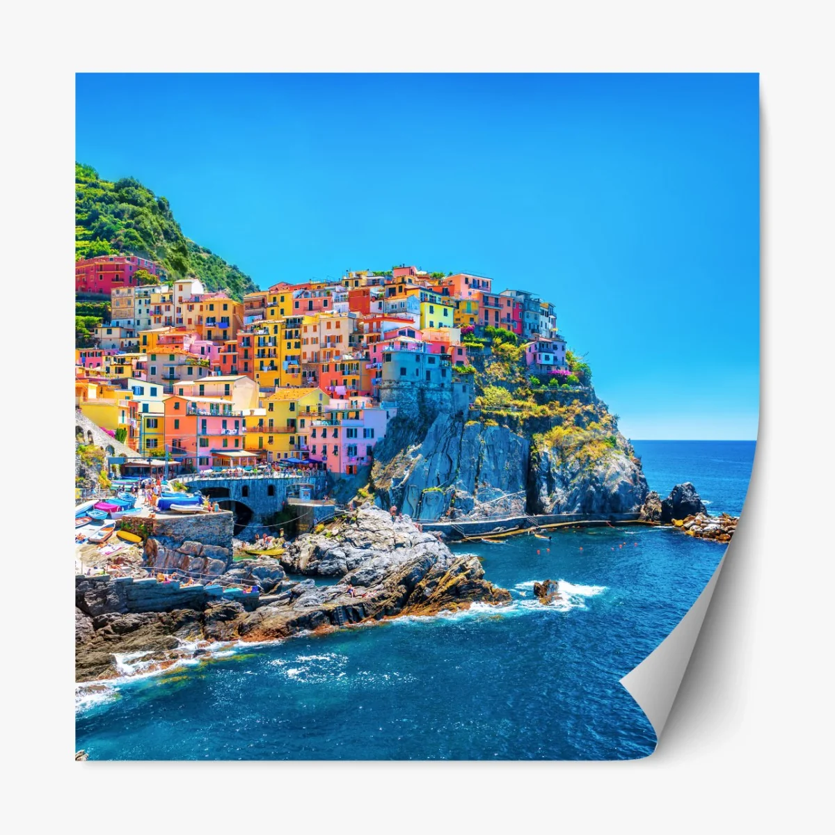 Repositionierbarer Aufkleber farbenfrohes dorf am klippenmeer – Wallnifity®